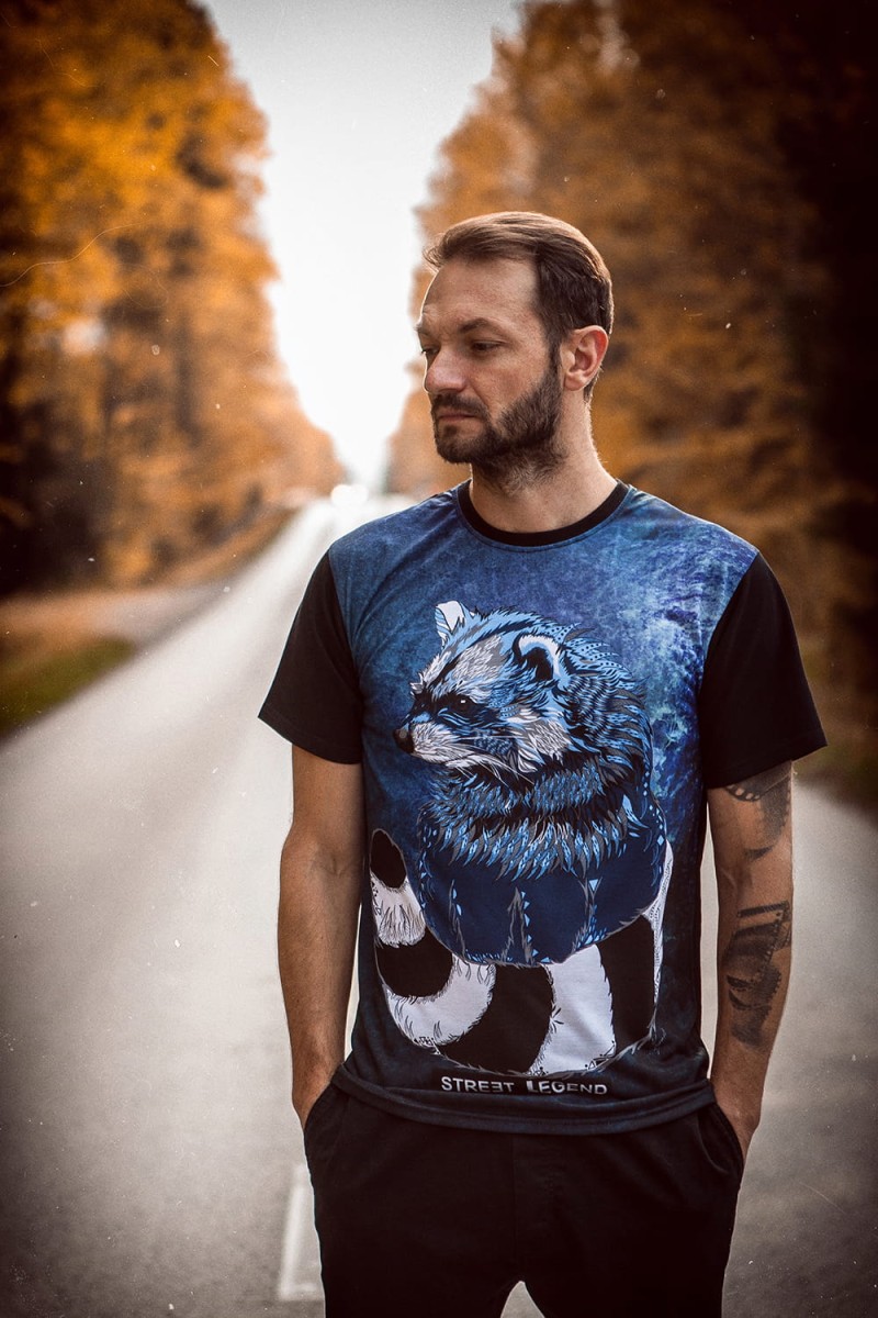 T-shirt- Racoon- koszulka- z- szopem- praczem- Street- Legend- męska