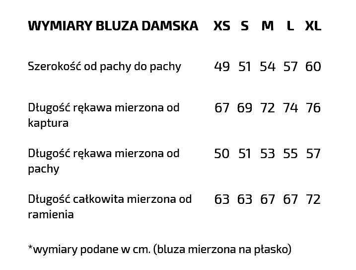 wymiary bluza damska rozpinana Street Legend