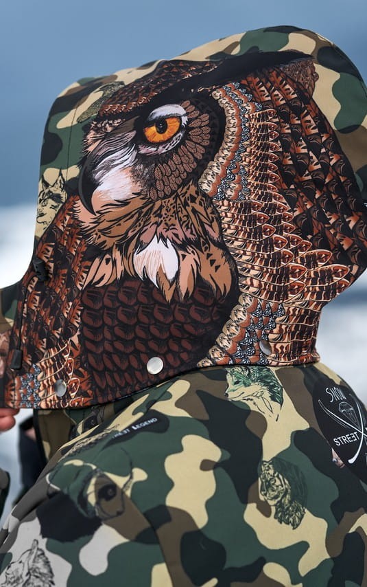Kurtka- snowboardowa- narciarska- Snow- Legend- Street- Legend- Camo- Animals- softshell- wodoodporna- Owl- sowa
