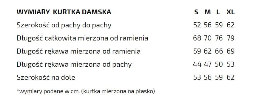 wymiary kurtki snowboardowej damskiej