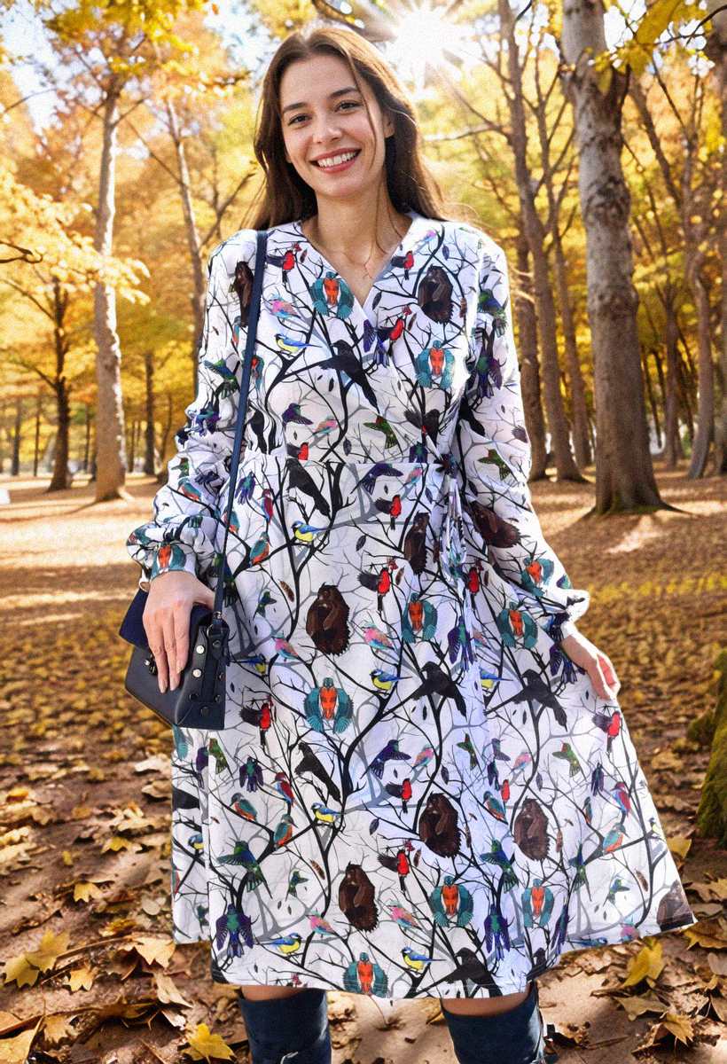 Sukienka- kopertowa- jesienna- Street- Legend- ptaki